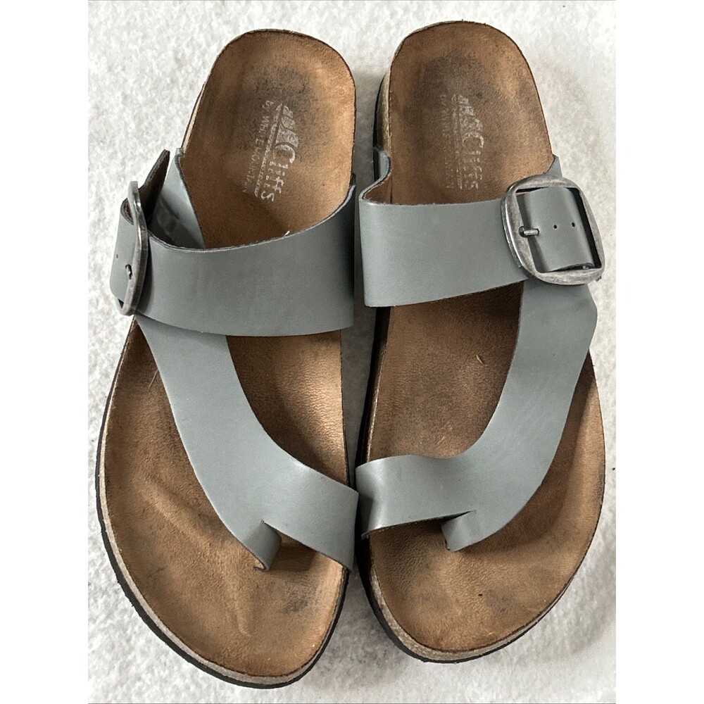 Cliffs By White Mountain Sandals Womens 10 W Glennis Slip On large buckle Grey